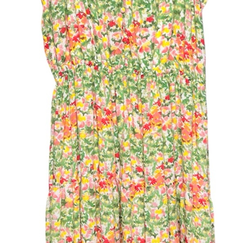LOFT Floral Flutter Sleeve Button Front Pink Yellow Orange Floral Dress SZ PL - Picture 4 of 8